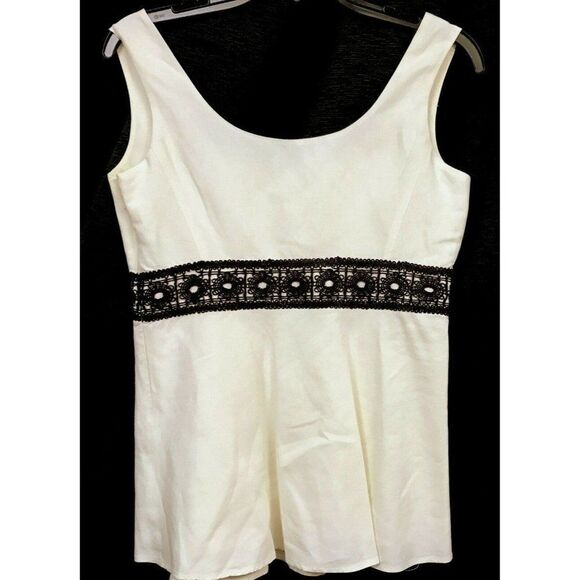 Ann Taylor Loft Linen Sleeveless Top Sz XS Empire Brown Crochet Lace Detail - Picture 6 of 6